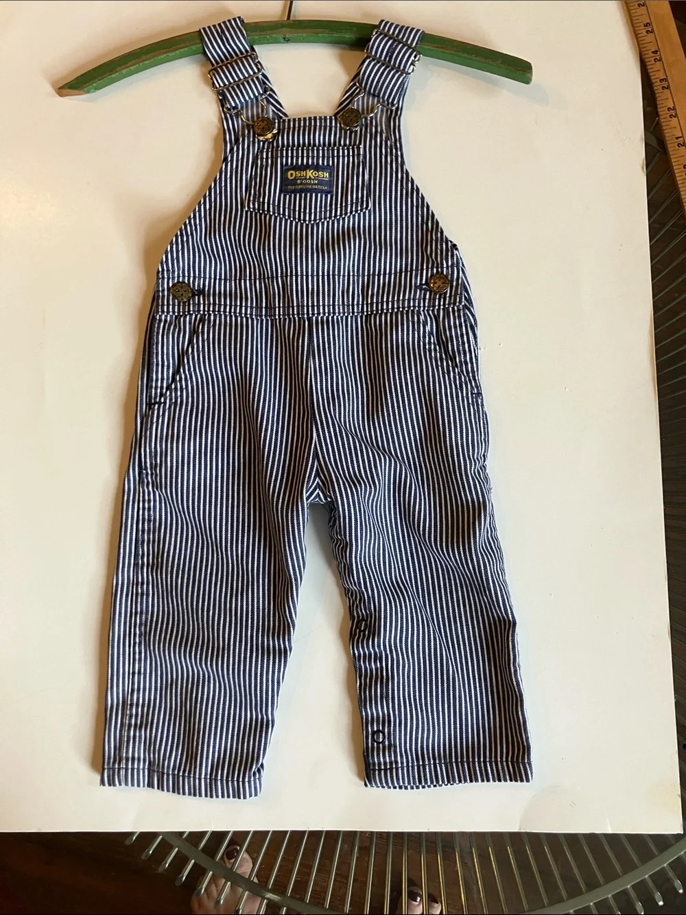 Vintage OshKosh hickory stripe overalls size 24 months USA union made